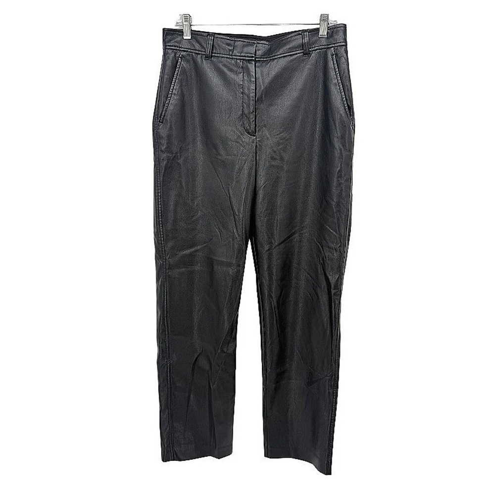 Babaton Vegan Leather Pants Black High Waisted Straight Leg Trouser Size 10‎